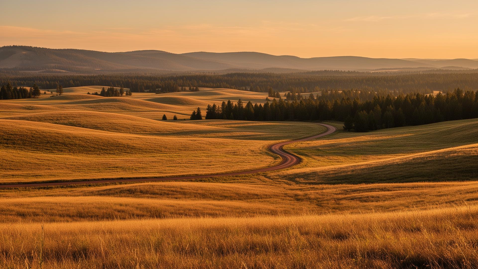 Rolling rural land at golden hour